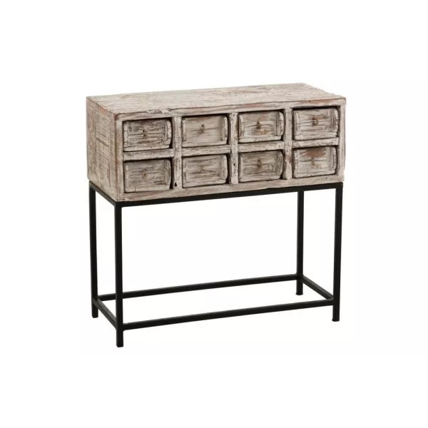 Console 8 tiroirs en bois recyclé et métal GINGOU (75x34 cm) (Blanc vieilli, noir)