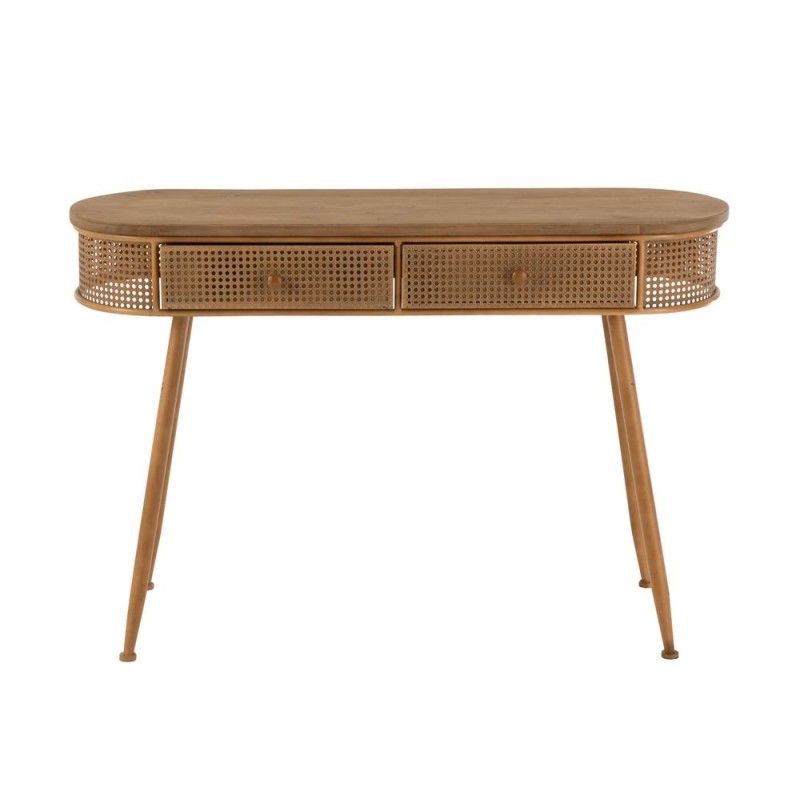 Console 2 tiroirs en bois et rotin PIXOL (120,5x40,5 cm) (Marron)