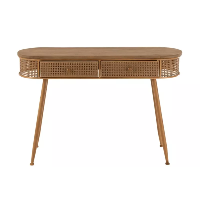 Console 2 tiroirs en bois et rotin PIXOL (120,5x40,5 cm) (Marron)