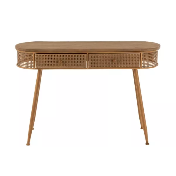 Console 2 tiroirs en bois et rotin PIXOL (120,5x40,5 cm) (Marron)