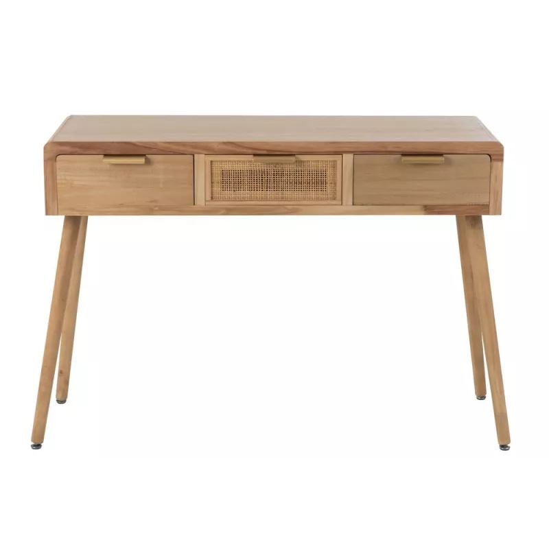 Console 3 tiroirs en bois et rotin PAWAL (117,5x40,5 cm) (Naturel)