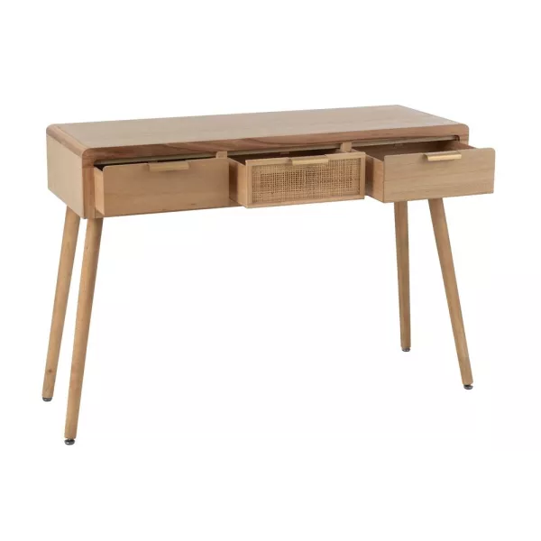 Console 3 tiroirs en bois et rotin PAWAL (117,5x40,5 cm) (Naturel)