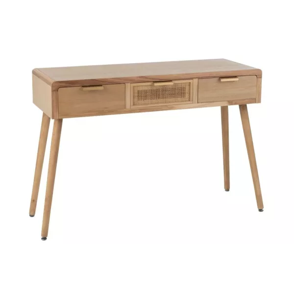 Console 3 tiroirs en bois et rotin PAWAL (117,5x40,5 cm) (Naturel)