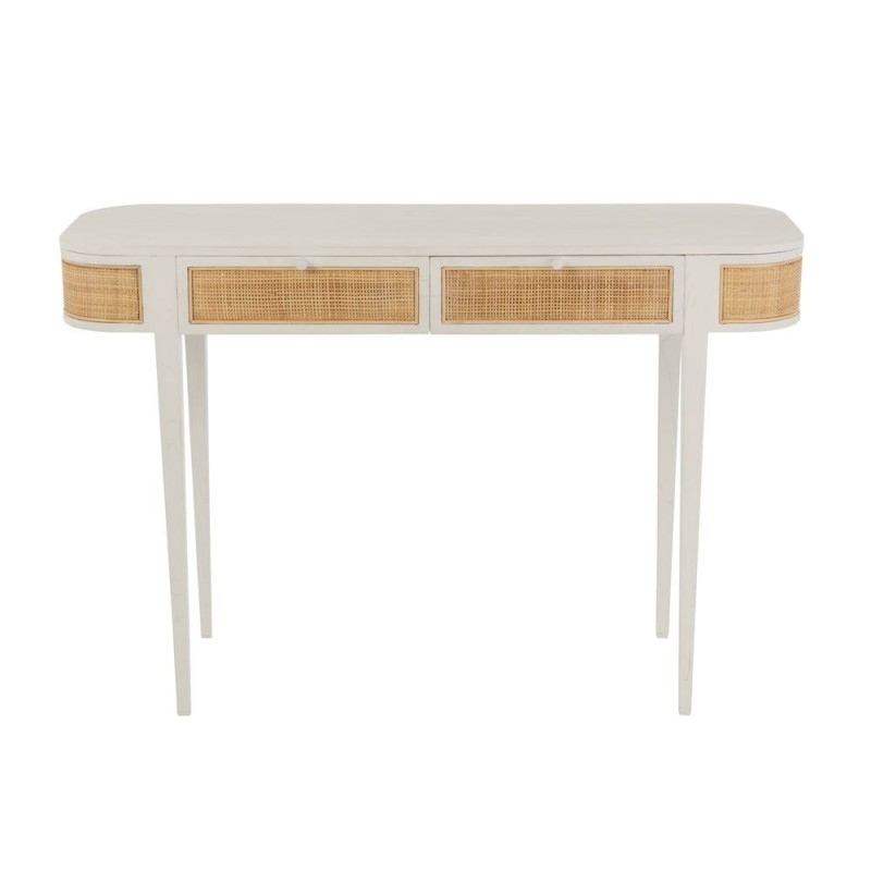 Console 2 tiroirs en bois exotique et rotin MIBOU (120x40 cm) (Blanc, Naturel)