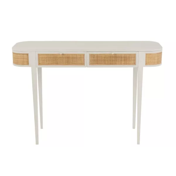 Console 2 tiroirs en bois exotique et rotin MIBOU (120x40 cm) (Blanc, Naturel)