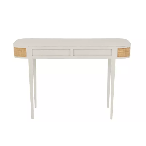 Console 2 tiroirs en bois exotique et rotin MIBOU (120x40 cm) (Blanc, Naturel)