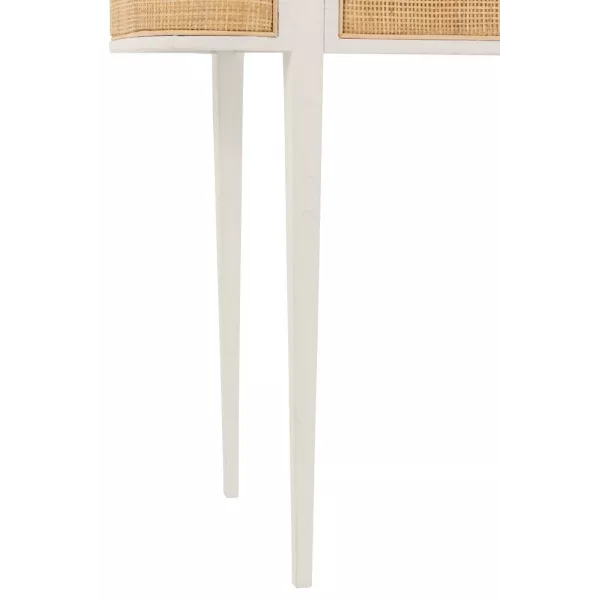 Console 2 tiroirs en bois exotique et rotin MIBOU (120x40 cm) (Blanc, Naturel)