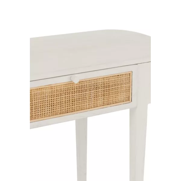 Console 2 tiroirs en bois exotique et rotin MIBOU (120x40 cm) (Blanc, Naturel)