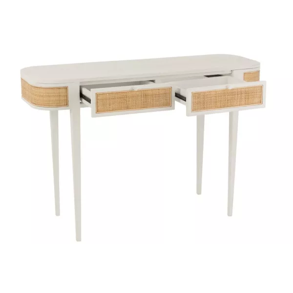 Console 2 tiroirs en bois exotique et rotin MIBOU (120x40 cm) (Blanc, Naturel)