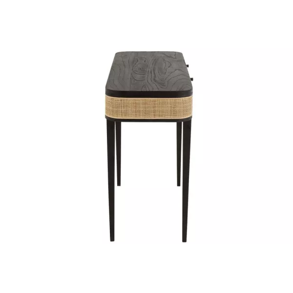 Console 2 tiroires en bois exotique et rotin MIAFIN (120x40 cm) (Noir, naturel)