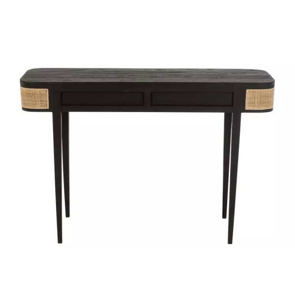 Console 2 tiroires en bois exotique et rotin MIAFIN (120x40 cm) (Noir, naturel)