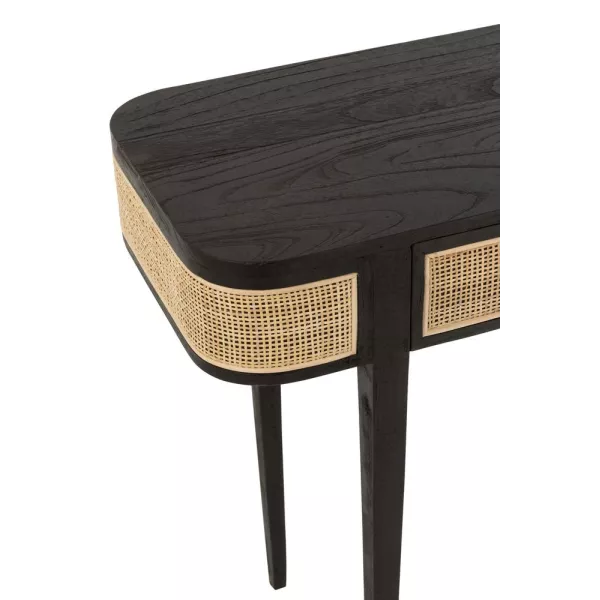 Console 2 tiroires en bois exotique et rotin MIAFIN (120x40 cm) (Noir, naturel)