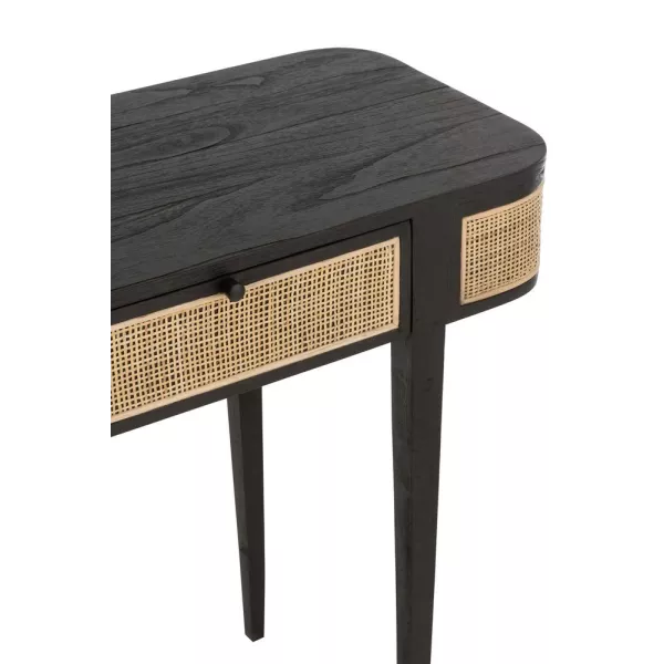 Console 2 tiroires en bois exotique et rotin MIAFIN (120x40 cm) (Noir, naturel)