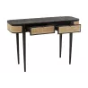 Console 2 tiroires en bois exotique et rotin MIAFIN (120x40 cm) (Noir, naturel)