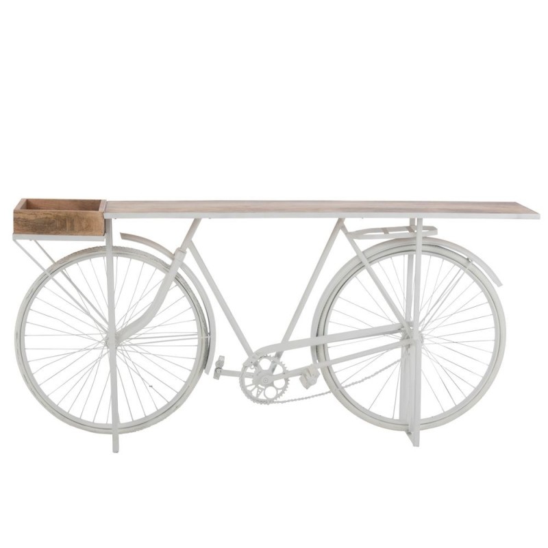 Console vélo en métal et bois de manguier PIRON (185x36 cm) (Blanc, Naturel)