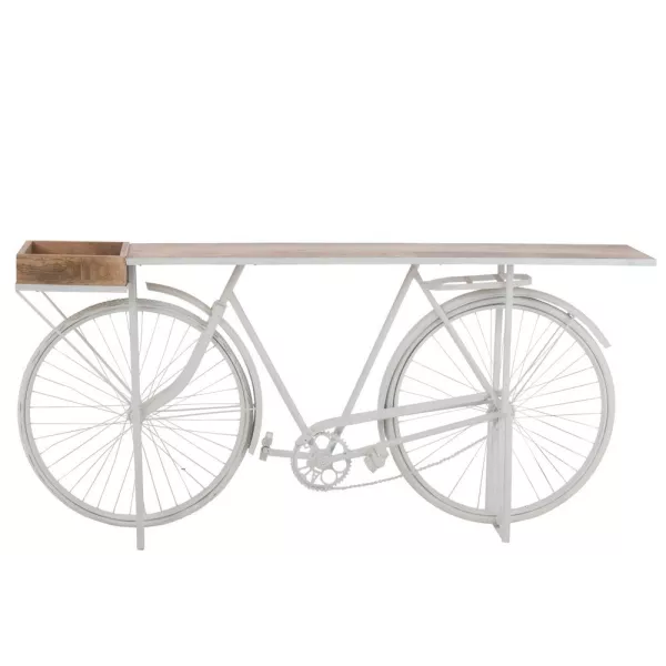 Console vélo en métal et bois de manguier PIRON (185x36 cm) (Blanc, Naturel)