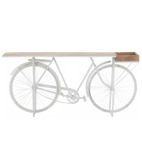 Console vélo en métal et bois de manguier PIRON (185x36 cm) (Blanc, Naturel)