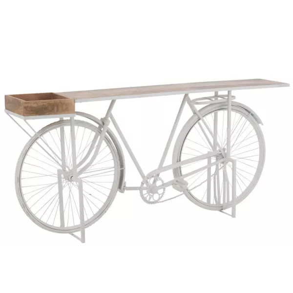 Console vélo en métal et bois de manguier PIRON (185x36 cm) (Blanc, Naturel)