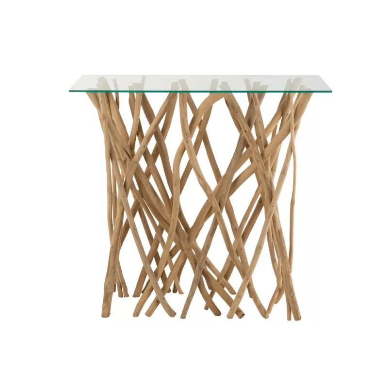 Console en verre et bois de teck ZAKA (100x40 cm) (Naturel)