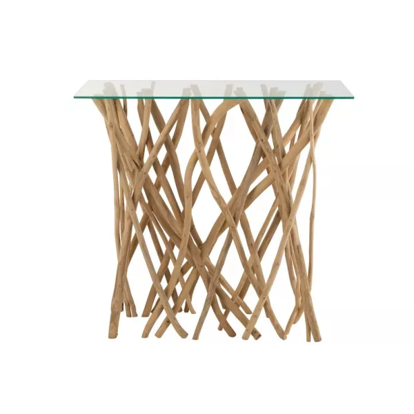 Console en verre et bois de teck ZAKA (100x40 cm) (Naturel)