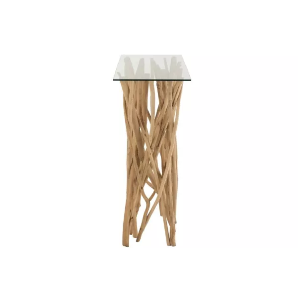 Console en verre et bois de teck ZAKA (100x40 cm) (Naturel)