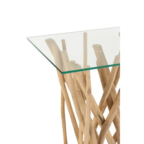 Console en verre et bois de teck ZAKA (100x40 cm) (Naturel)