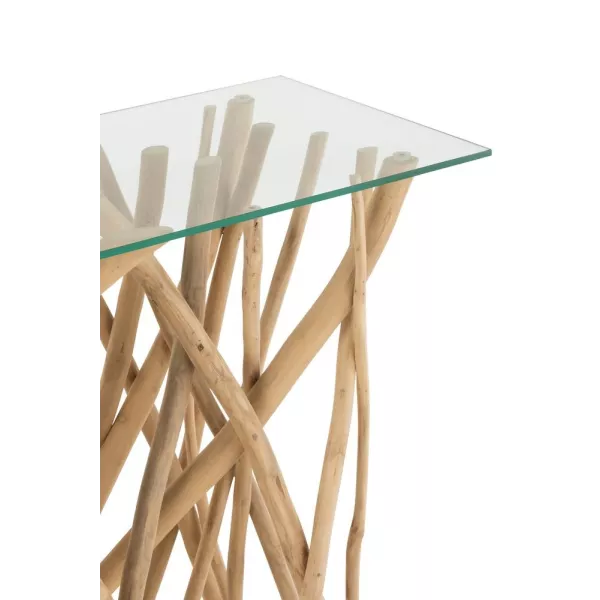 Console en verre et bois de teck ZAKA (100x40 cm) (Naturel)