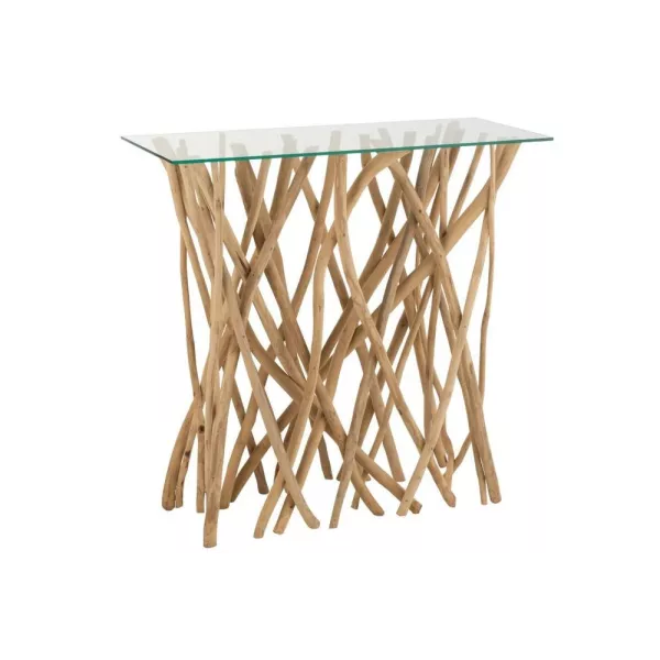 Console en verre et bois de teck ZAKA (100x40 cm) (Naturel)