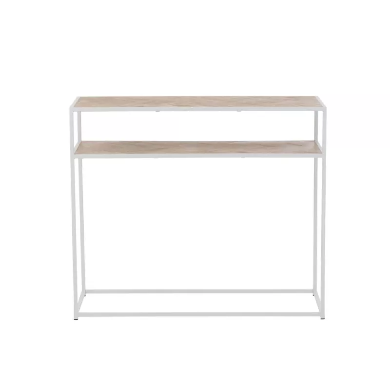 Console 2 étagères en bois et métal PAGON (100x35 cm) (Blanc, Naturel)