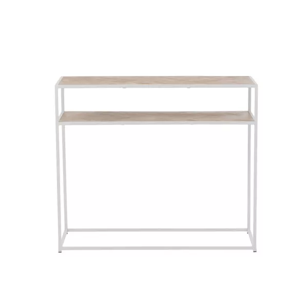 Console 2 étagères en bois et métal PAGON (100x35 cm) (Blanc, Naturel)