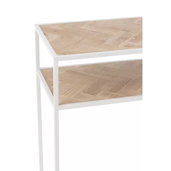 Console 2 étagères en bois et métal PAGON (100x35 cm) (Blanc, Naturel)