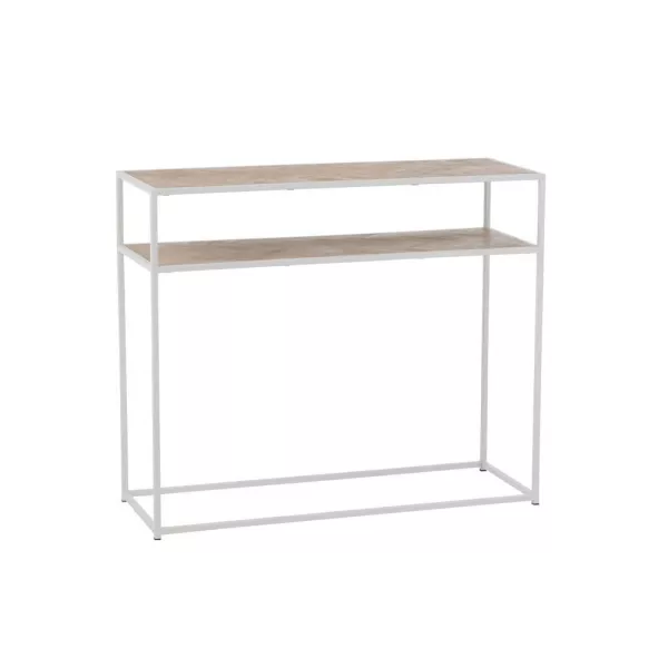 Console 2 étagères en bois et métal PAGON (100x35 cm) (Blanc, Naturel)