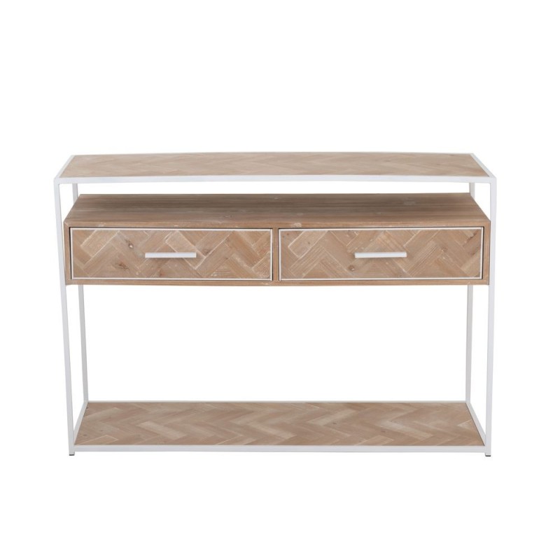 Console 2 étagères 2 tiroirs en bois et métal PAGON (120x40 cm) (Blanc, Naturel)