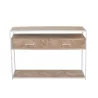 Console 2 étagères 2 tiroirs en bois et métal PAGON (120x40 cm) (Blanc, Naturel)