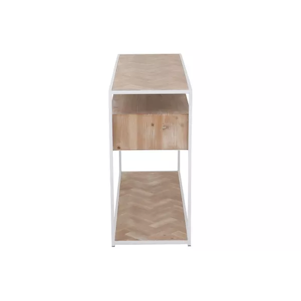 Console 2 étagères 2 tiroirs en bois et métal PAGON (120x40 cm) (Blanc, Naturel)