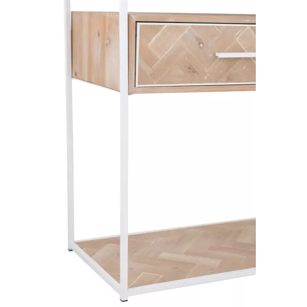 Console 2 étagères 2 tiroirs en bois et métal PAGON (120x40 cm) (Blanc, Naturel)