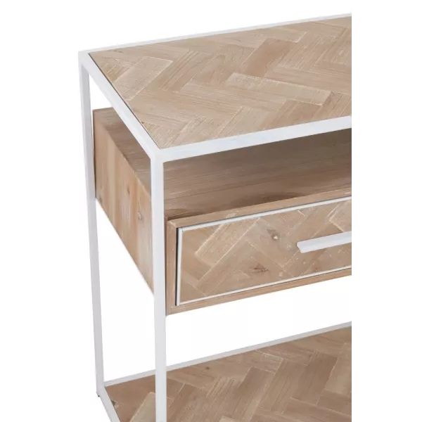 Console 2 étagères 2 tiroirs en bois et métal PAGON (120x40 cm) (Blanc, Naturel)