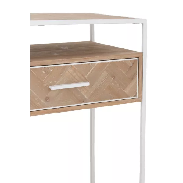 Console 2 étagères 2 tiroirs en bois et métal PAGON (120x40 cm) (Blanc, Naturel)