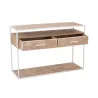 Console 2 étagères 2 tiroirs en bois et métal PAGON (120x40 cm) (Blanc, Naturel)