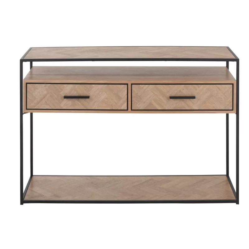 Console 2 étagères 2 tiroirs en bois et métal PAGON (120x40 cm) (Noir, naturel)