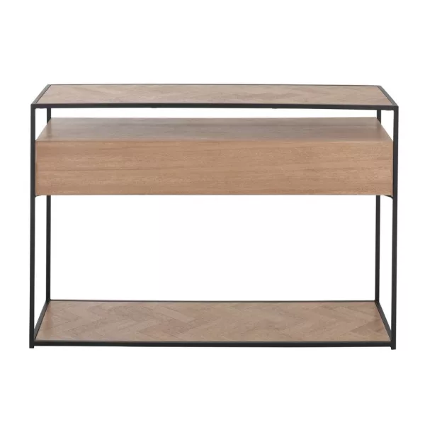 Console 2 étagères 2 tiroirs en bois et métal PAGON (120x40 cm) (Noir, naturel)