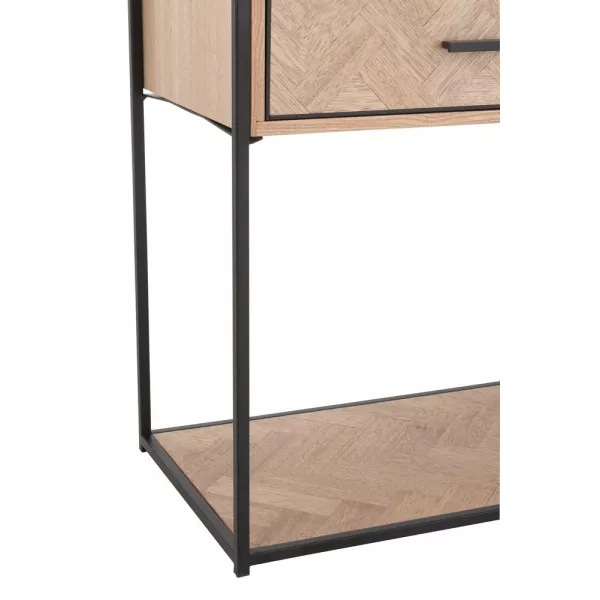 Console 2 étagères 2 tiroirs en bois et métal PAGON (120x40 cm) (Noir, naturel)