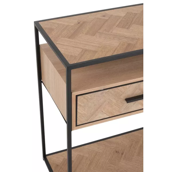 Console 2 étagères 2 tiroirs en bois et métal PAGON (120x40 cm) (Noir, naturel)