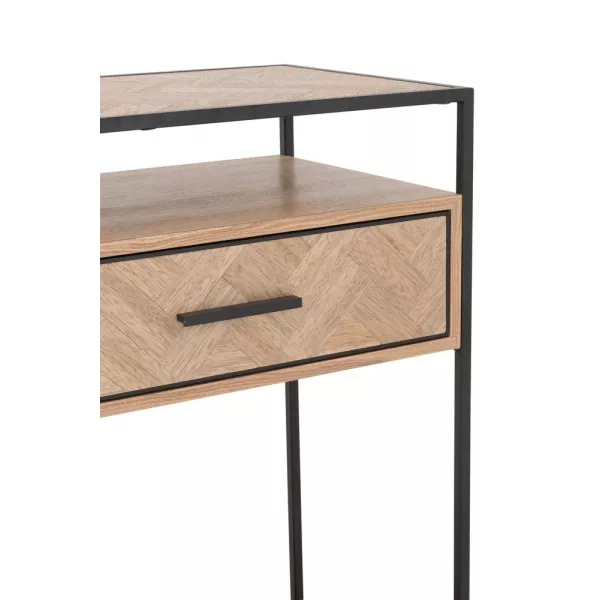 Console 2 étagères 2 tiroirs en bois et métal PAGON (120x40 cm) (Noir, naturel)