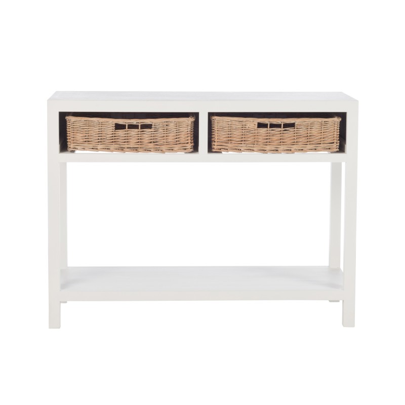 Console 2 paniers en bois MIXAN (110,5x44 cm) (Blanc, naturel)