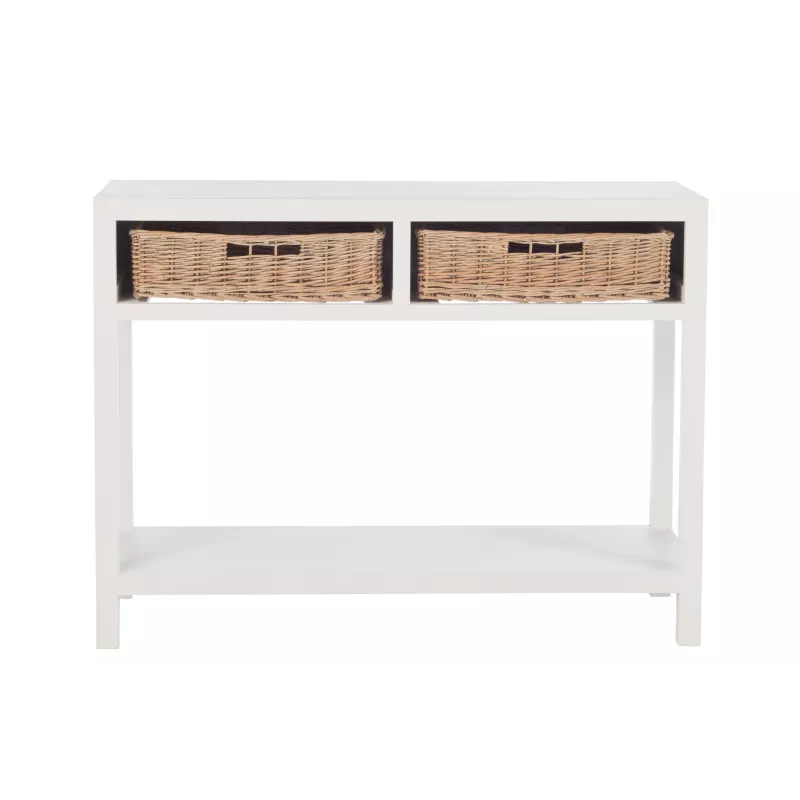 Console 2 paniers en bois MIXAN (110,5x44 cm) (Blanc, naturel)