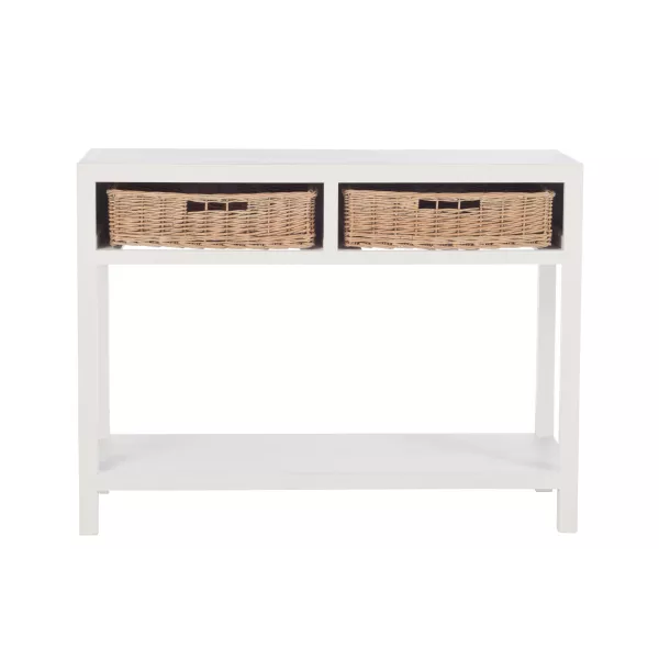 Console 2 paniers en bois MIXAN (110,5x44 cm) (Blanc, naturel)