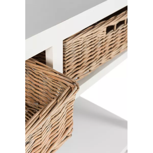 Console 2 paniers en bois MIXAN (110,5x44 cm) (Blanc, naturel)