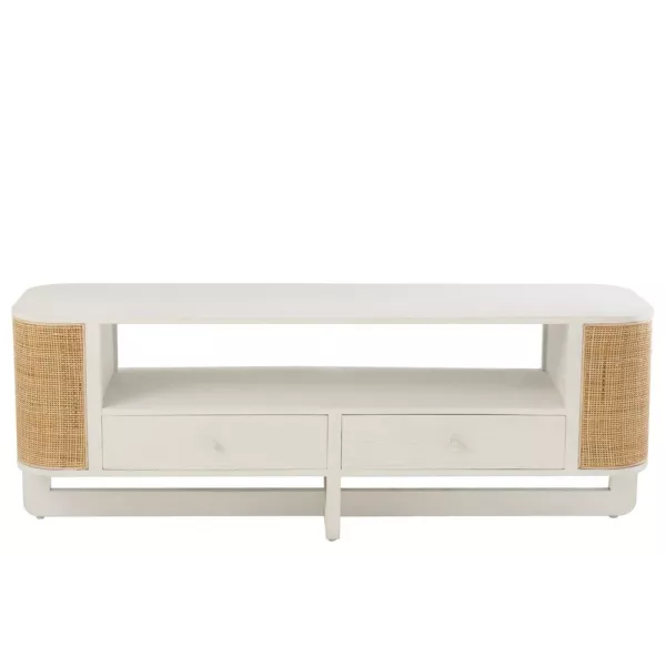 Meuble TV en bois exotique et rotin MIBOU (140x51 cm) (Blanc, Naturel)