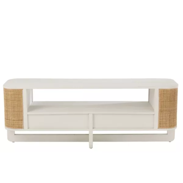 Meuble TV en bois exotique et rotin MIBOU (140x51 cm) (Blanc, Naturel)